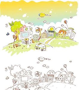漫畫風景 幻想世界 矢量素材 AI_008