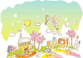 漫畫(huà)風(fēng)景 幻想世界 矢量素材 AI_001