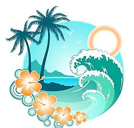 海邊風(fēng)景 椰子樹(shù) 矢量素材 EPS_0008