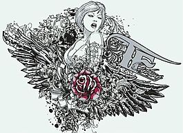 美女與野獸t-shirt圖案矢量素材 eps格式_02