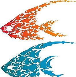 魚 可愛花朵組成的圖案 矢量素材 eps格式_01