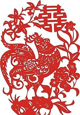 “囍”字剪纸矢量素材 红双喜 窗花 矢量公鸡 CDR源文件