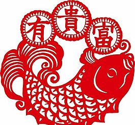 民俗剪紙-富貴有魚矢量素材