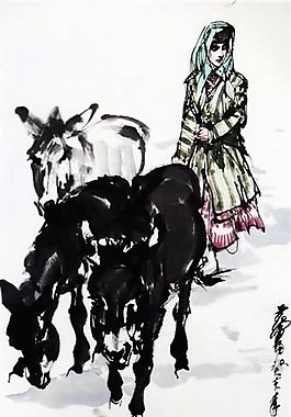 趕驢人物國畫
