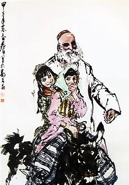 巴扎歸來人物國畫