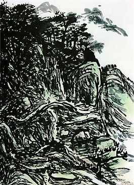 设色山水传统水墨画