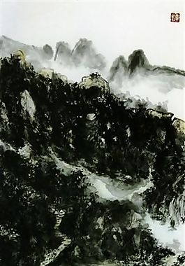设色山水传统水墨画