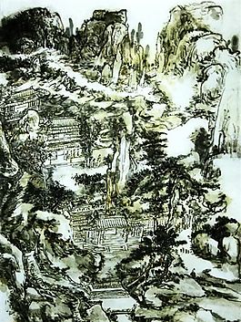 设色山水传统水墨画
