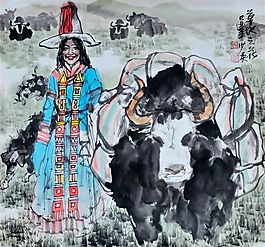 草原之花人物國畫
