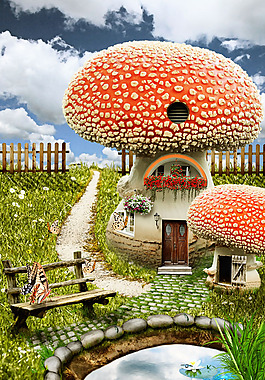 美麗的蘑菇童話小屋