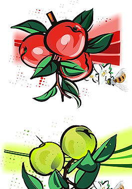 蘋果蜜蜂花朵矢量素材圖片