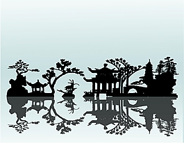 傳統中國古典庭院矢量圖