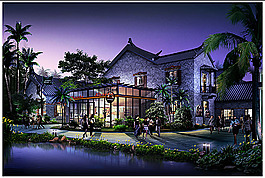 咖啡廳夜景效果圖