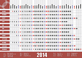 红色边2014年日历