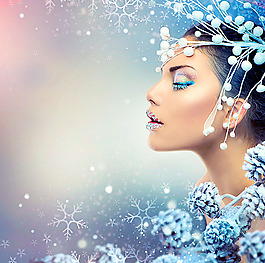 時尚美女與雪花背景