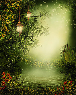 路燈鮮花背景