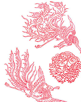 鳳凰剪紙圓形龍鳳圖案圖片