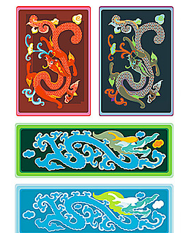 傳統彩色龍鳳圖案浮雕圖片