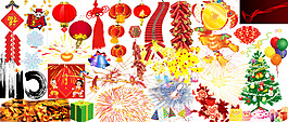 春節紅燈籠鞭炮等素材