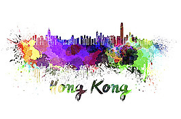 水彩香港插畫