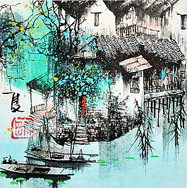 江南风景水墨画