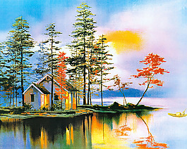 無框湖水風景畫