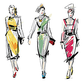 服裝模特手繪插畫