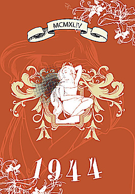 創(chuàng)意懷舊花紋與時尚女人插圖