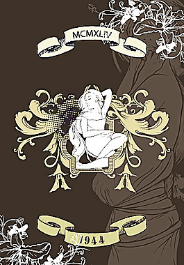 懷舊花紋與美女插圖