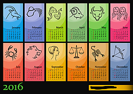 2016年彩色12星座年歷矢量素材