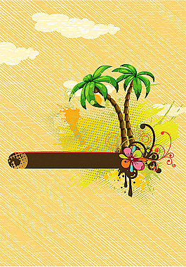 懷舊線條背景與椰樹花紋