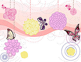蝴蝶與鮮花插畫