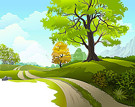 卡通馬路風景插畫