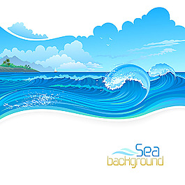 卡通大海風景插畫