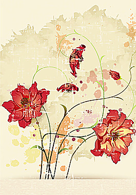 手繪紅色花朵