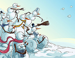 打雪仗的卡通雪人