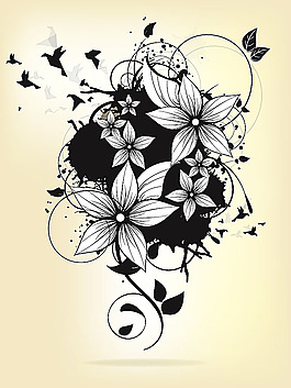 千纸鹤与墨迹花纹