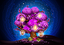 炫彩花樹矢量背景素材