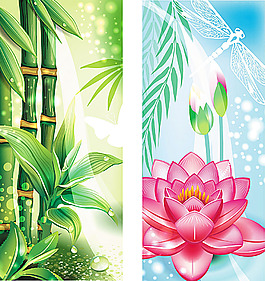 卡通荷花竹子插畫背景