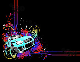 汽車與炫彩花紋