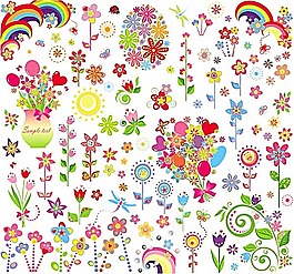 卡通花朵插畫矢量素材