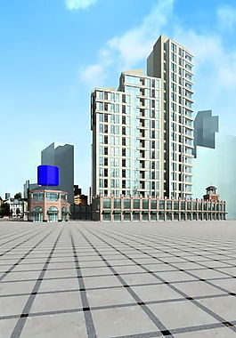 现代兰天下梯形高层建筑3D模型图