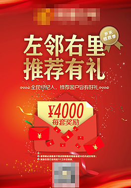 地產(chǎn)海報(bào)   紅色背景    推薦有禮