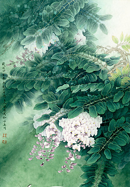 國畫工筆飛鳥花卉