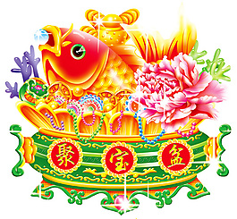 中國年畫聚寶盆年畫圖片插畫設計psd