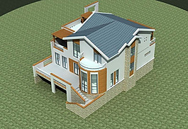 MAX華麗獨棟多層別墅3D模型