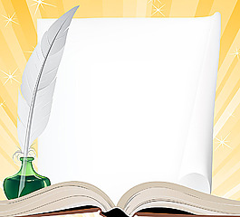 卡通書本與羽毛