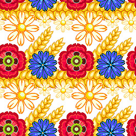 鮮花麥穗無縫背景