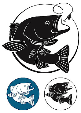 矢量卡通魚與魚鉤