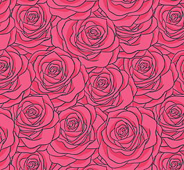 手繪紅玫瑰花朵無縫背景矢量素材下載
